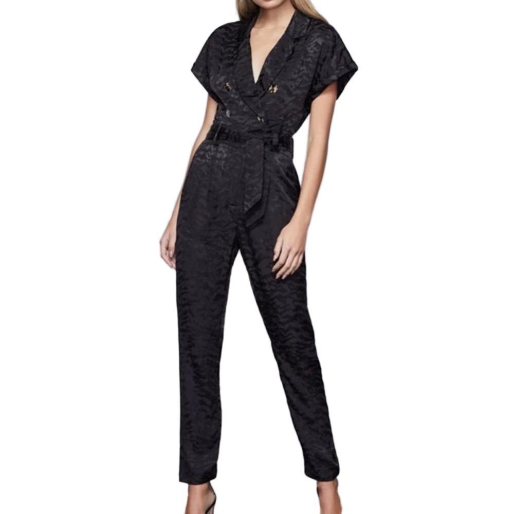🛼Good American Black Textured Jumpsuit with a subtle zebra print GUC size 6
